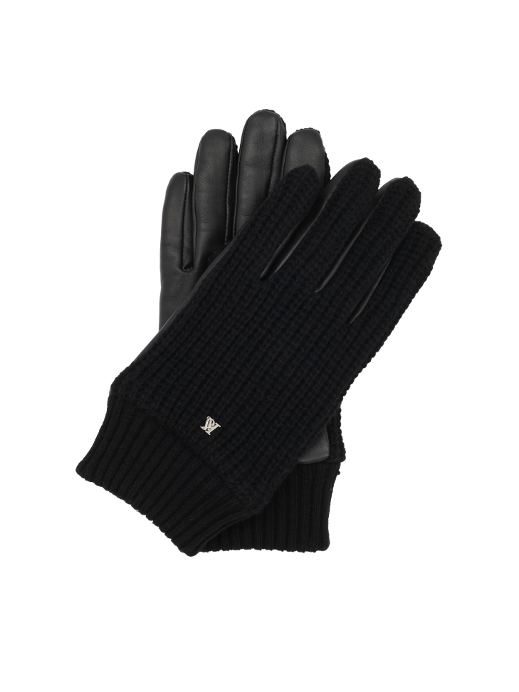 Men's wool gloves with full-grain leather and monogram