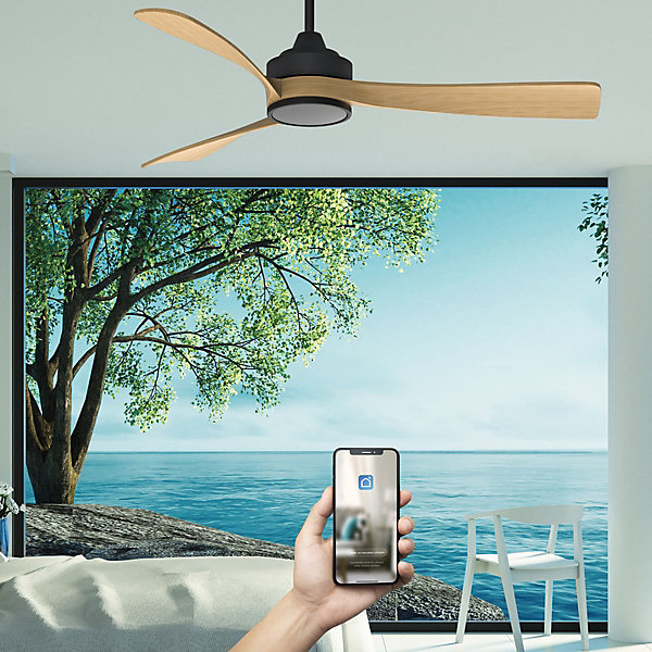Fanelite - Ventilateur de plafond 132 cm noir et bois MANIHI - Moteur DC 35W - LED 20W3 couleurs   LED SUPERIEURE 2W 3000K