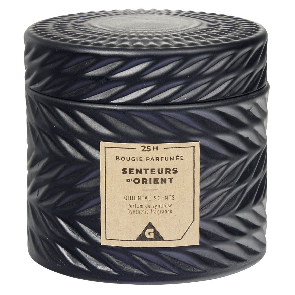Bougie parfumée noire design relief senteur d'Orient 25H