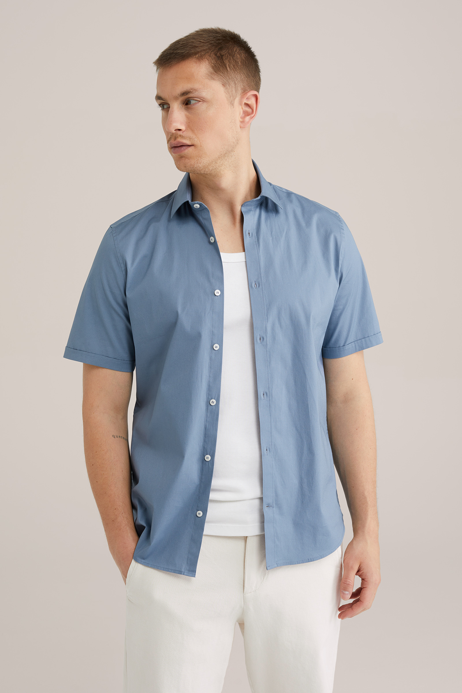 Heren slim fit overhemd met stretch