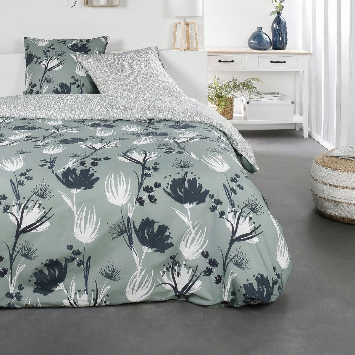 SUNSHINE ILA - Parure de lit 2 personnes imprimé en Coton Vert 240x260 cm