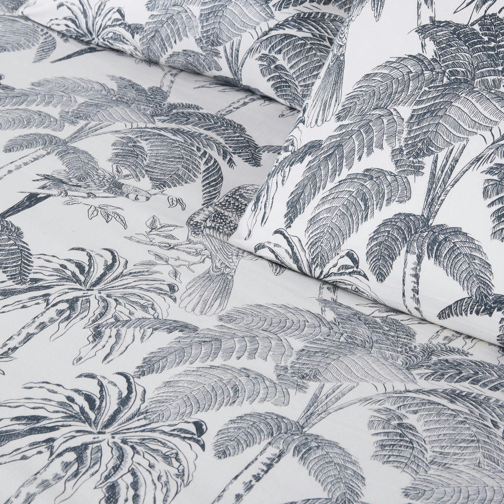 PARADIS - Parure de lit en coton bio beige imprimé palmiers gris anthracite 220x240