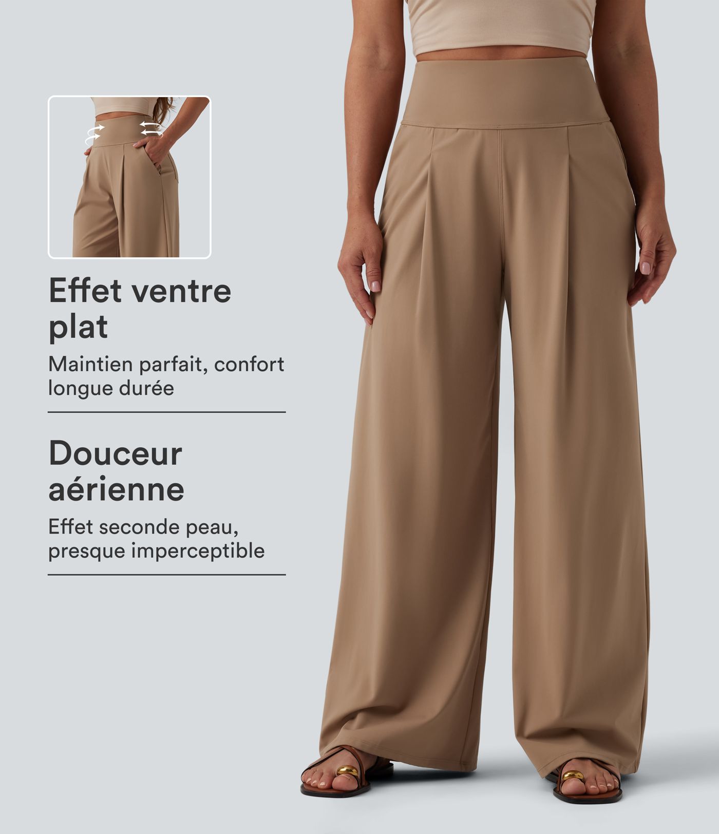 Pantalon large décontracté SoftlyZero™ Airy gainant taille haute effet frais InstantCool avec poches, protection solaire UPF50