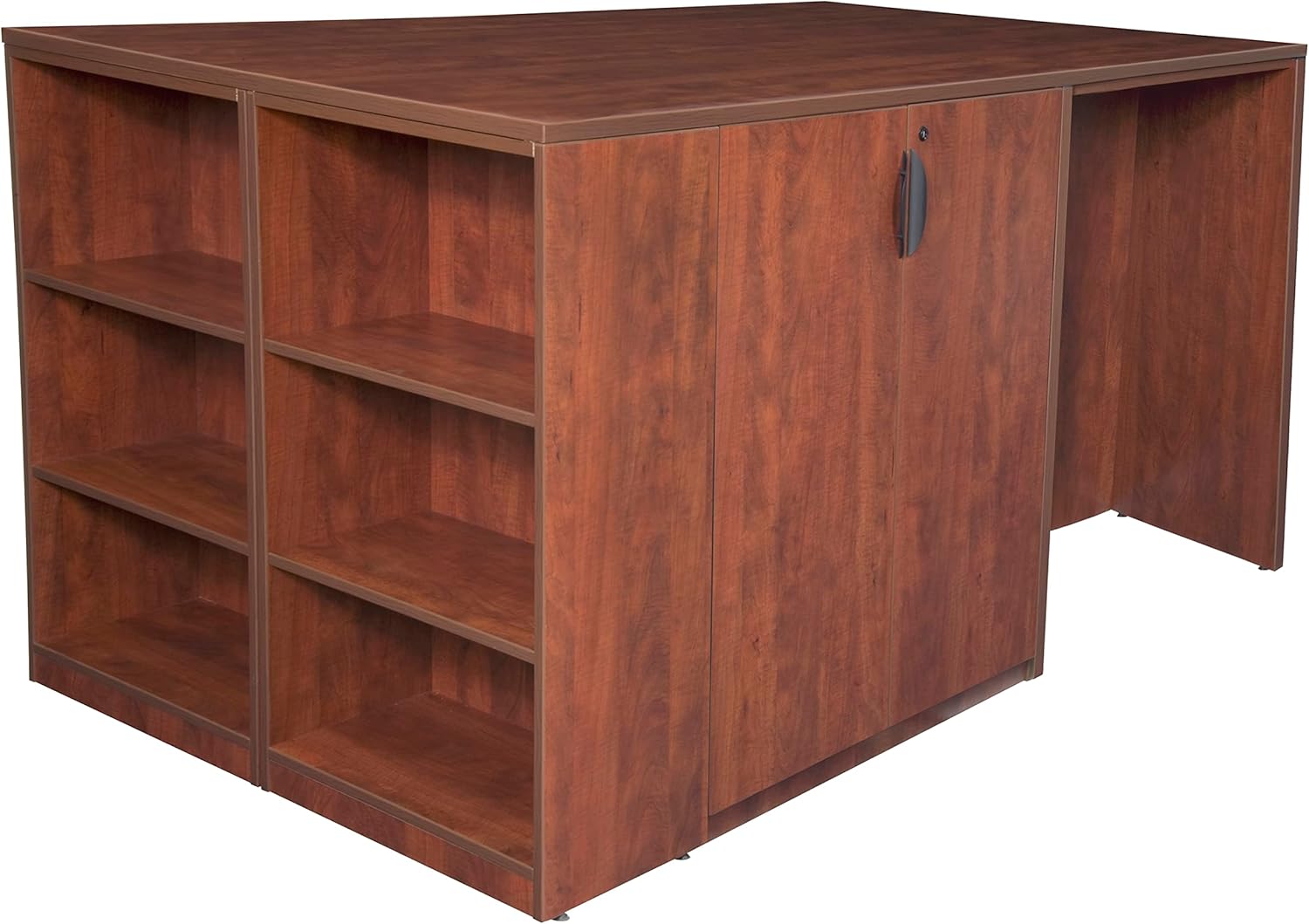 Regency Legacy Stand Up 2 Storage Cabinet/ 2 Desk Quad with Bookcase End- Cherry