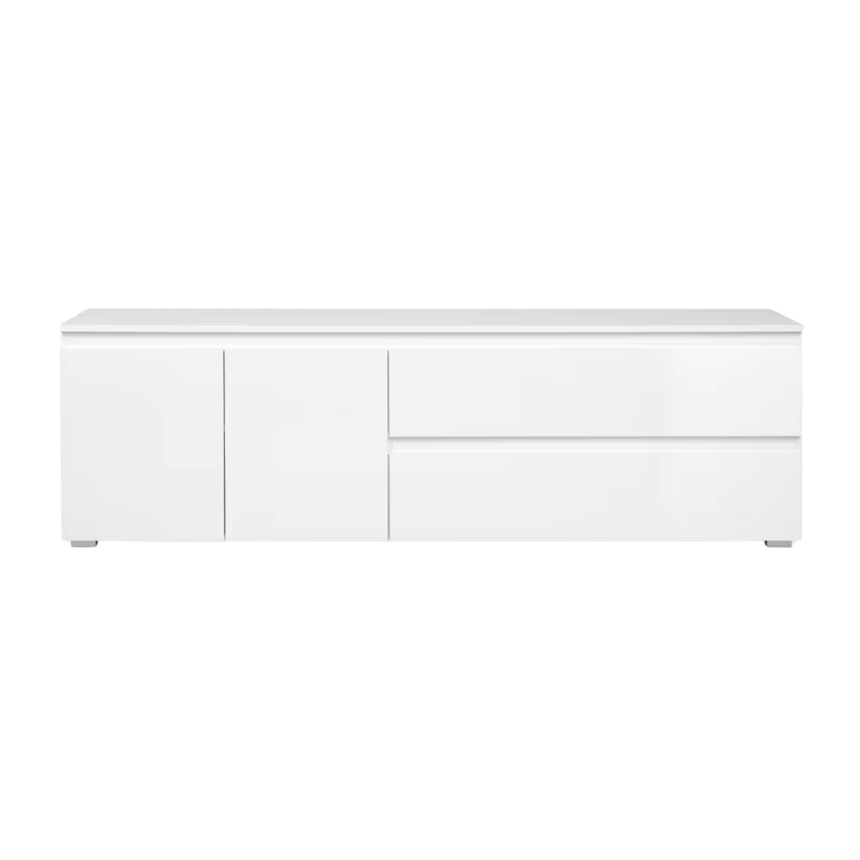 Long meuble TV blanc 2 portes 2 tiroirs ALVA