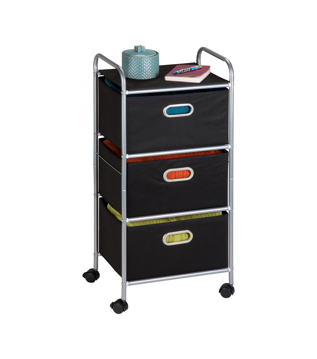 Honey Can Do 16 x 35.5 Black 3 Drawer Rolling Fabric Cart