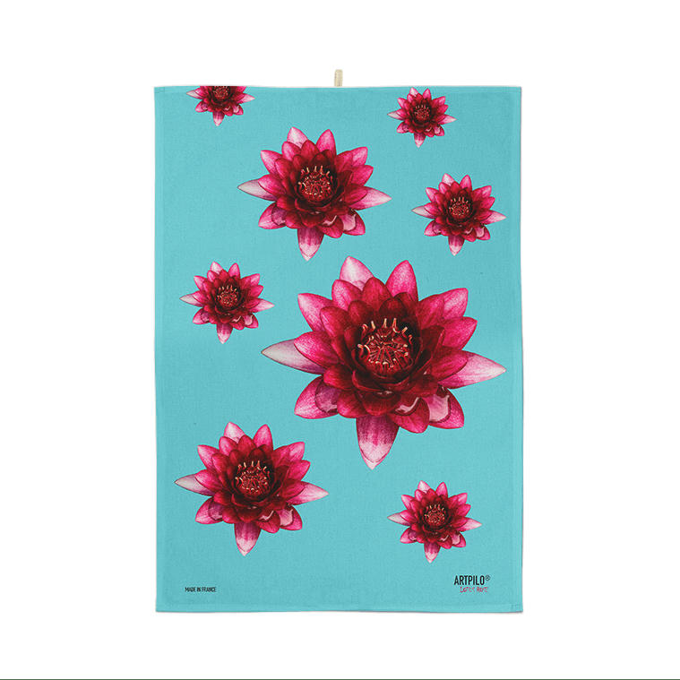 - Torchon fleur coton bleu