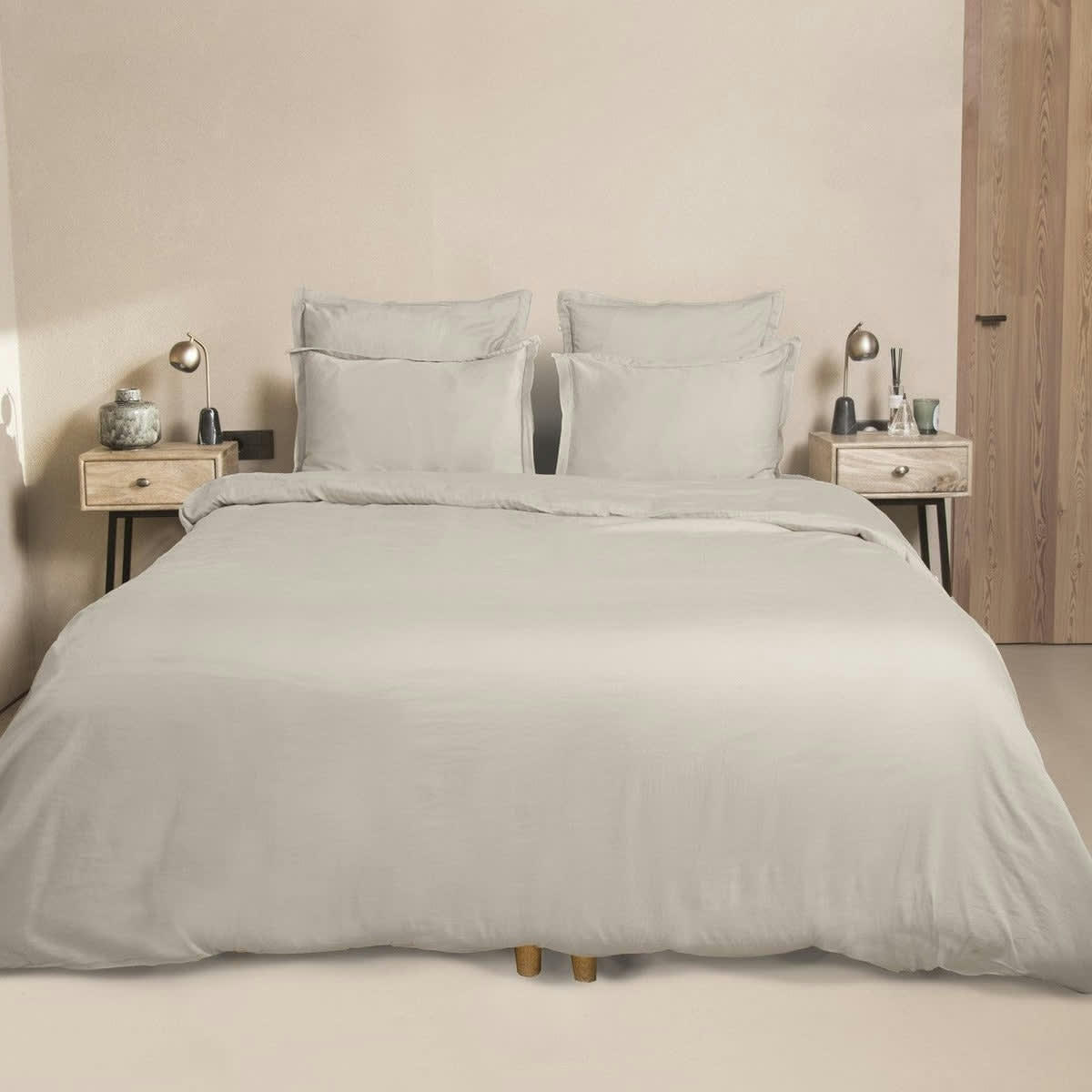 JULIA - Drap housse satin de coton  180x200x40 gris perle