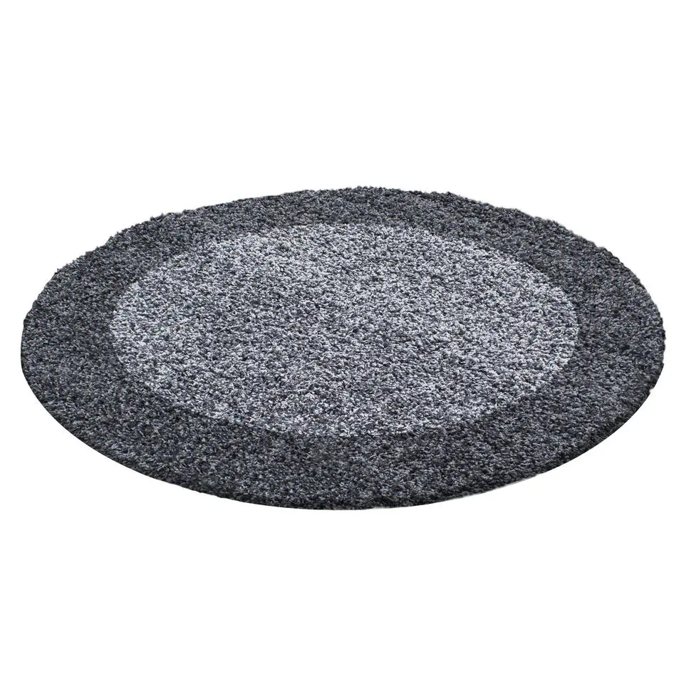 Basic Rond Shaggy Kader vloerkleed Grijs Hoogpolig - 160 CM ROND