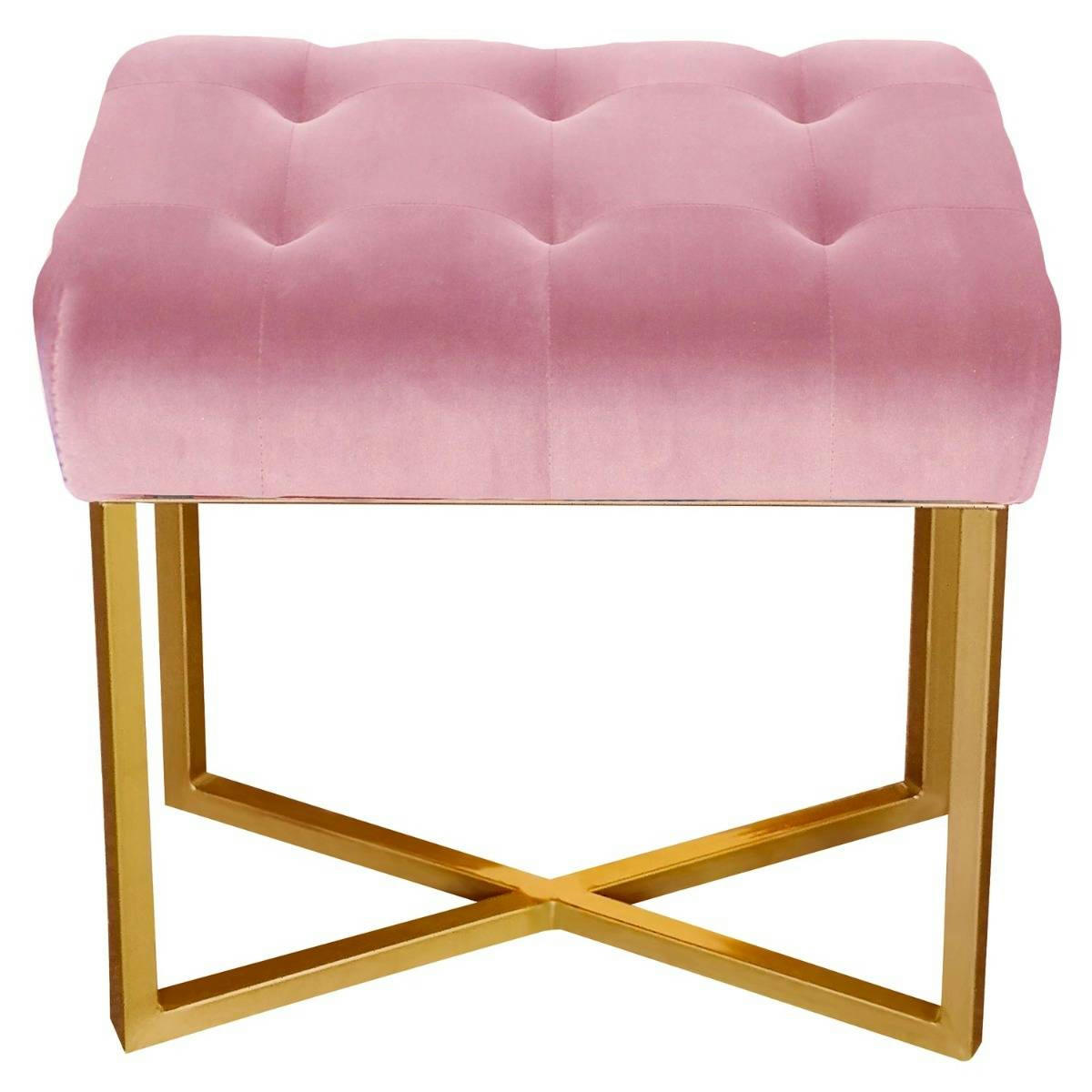 FAUVE - Tabouret pouf rectangle velours rose pied or