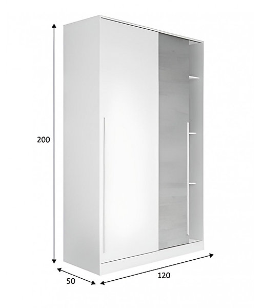 Armoire, placard avec 2 portes coloris blanc artic, ciment - longueur 120 x hauteur 200 x profondeur 50 cm