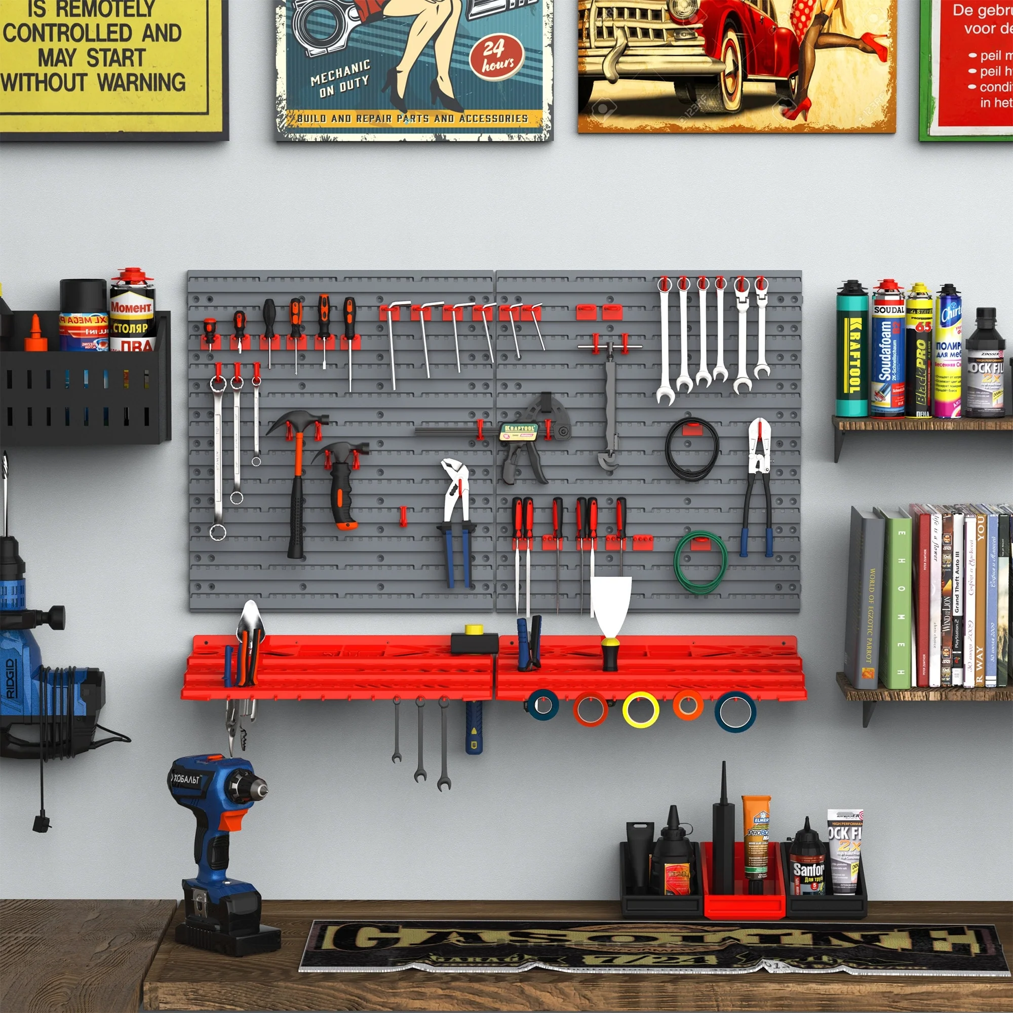 DURHAND 54 Piece Wall Mount Pegboard and Shelf Tool Organizer