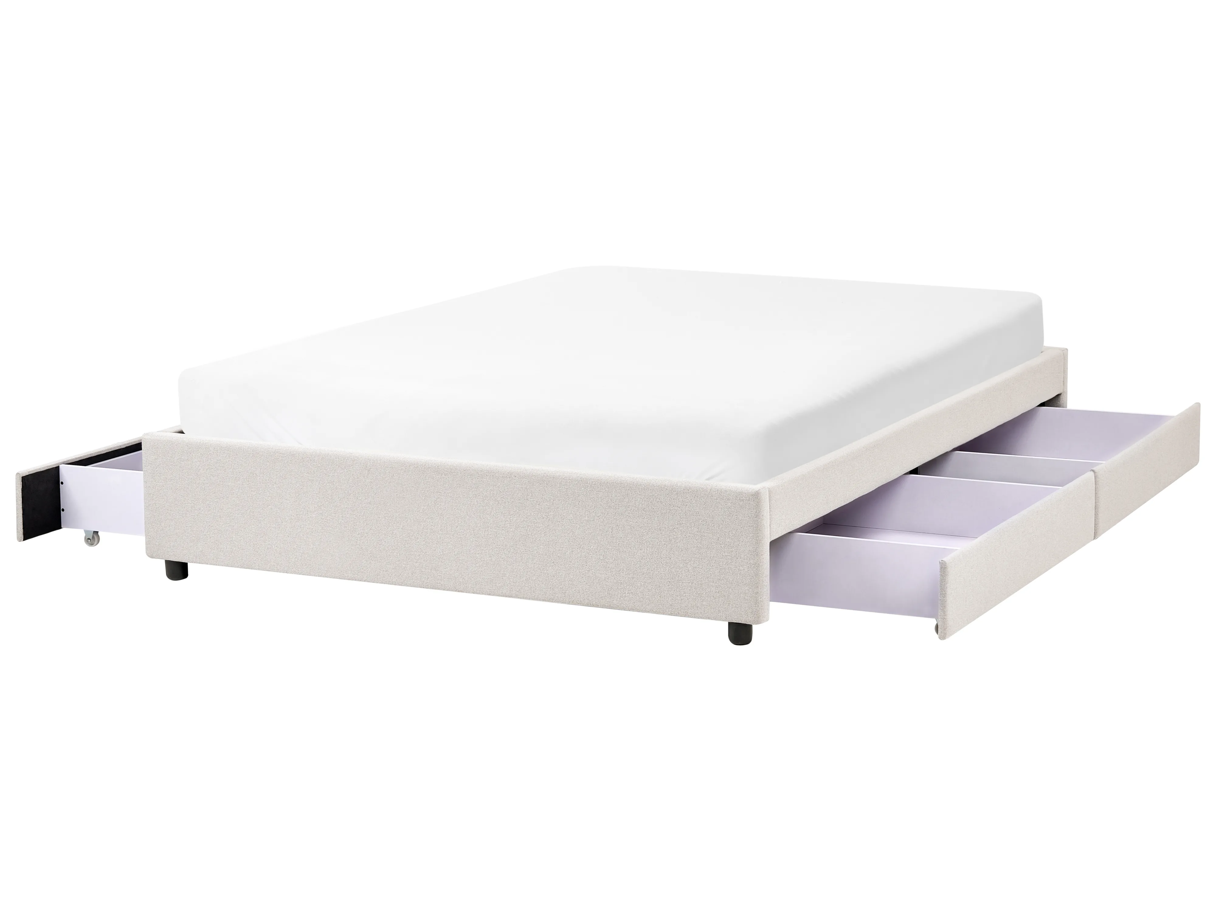 Bed with Storage Drawers without Headboard Fabric PRADES 140 x 200 cm (EU Double) Light Beige