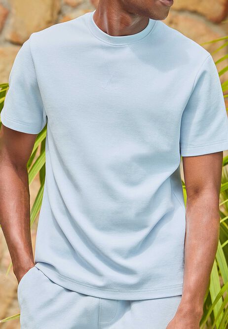 Mens Blue Compact Textured T-Shirt