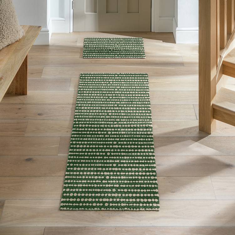 Habitat Dot Stripe Green Runner & Mat Set - 150x57cm