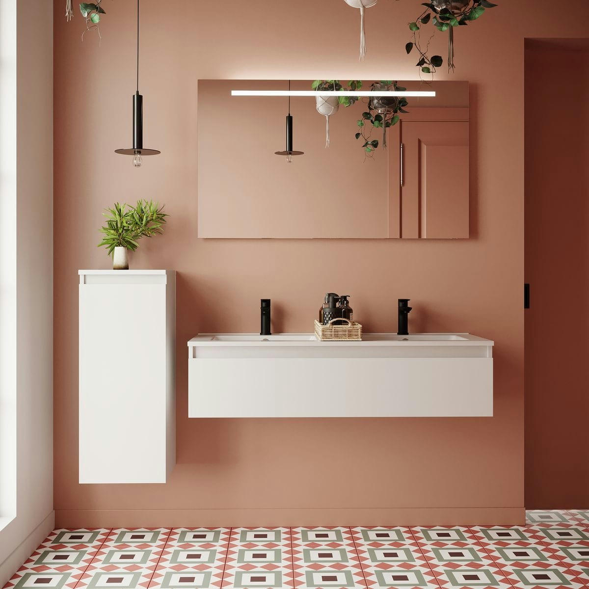 HUDSON - Meuble salle de bain double vasque 120cm 1 tiroir Blanc