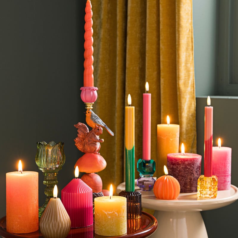 Kaars rustiek - oranje - &Oslash;7x12 cm