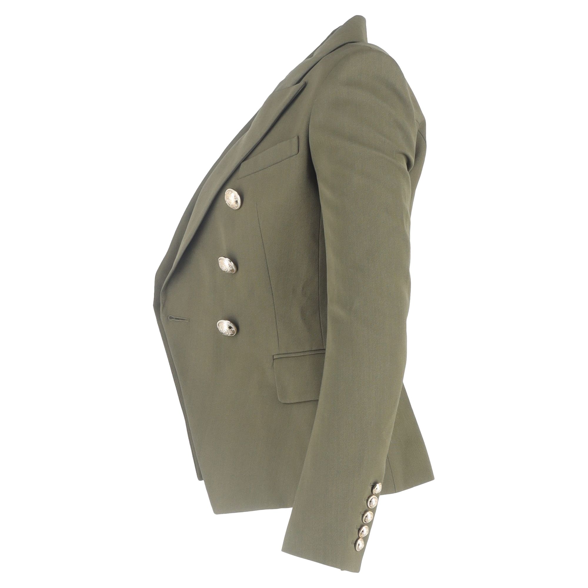Balmain Preloved Double-Breasted Blazer with Pockets in Olive Wool