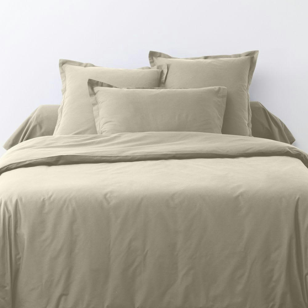 - Parure de lit 2 places coton unie beige latte 200x200 cm