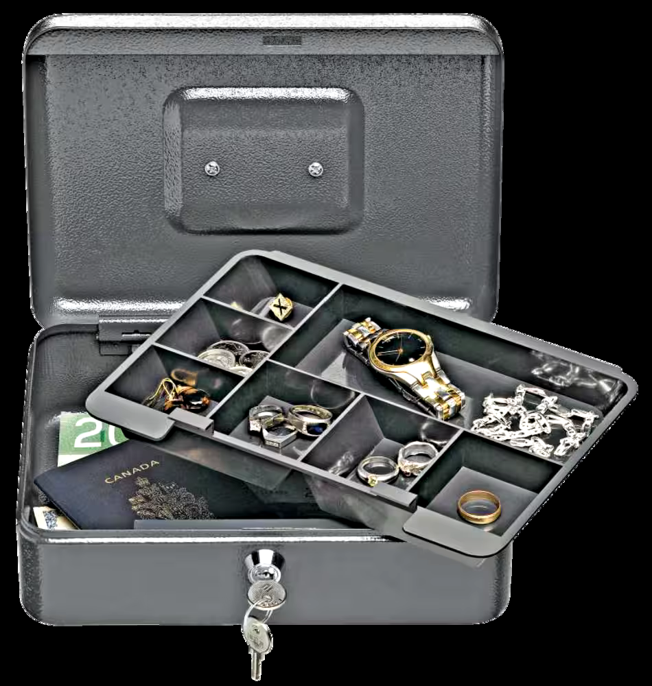 Garrison Heavy-Duty Steel Cash Box With Carrying Handle, Includes two keys, Black