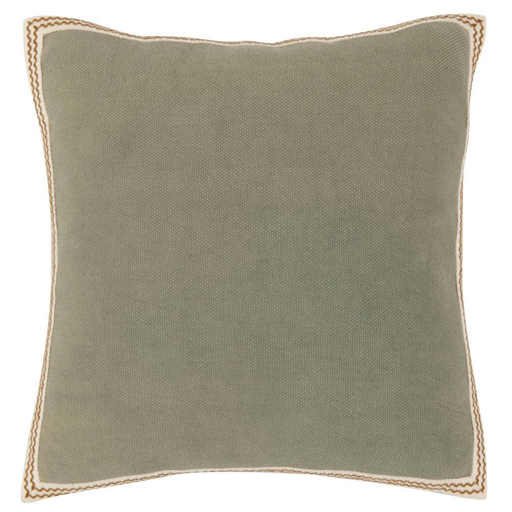 BASTET - Housse de coussin en coton bleu vert avec galon 40x40