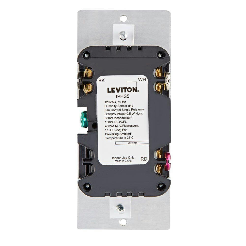 Leviton IPHS5-742 Decora In-Wall Humidity Sensor and Fan Control, Single Pole, Residential Grade, White