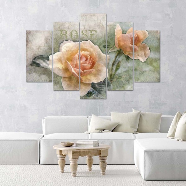Feeby Obraz 5 częściowy Herbaciane róże shabby chic 100x70