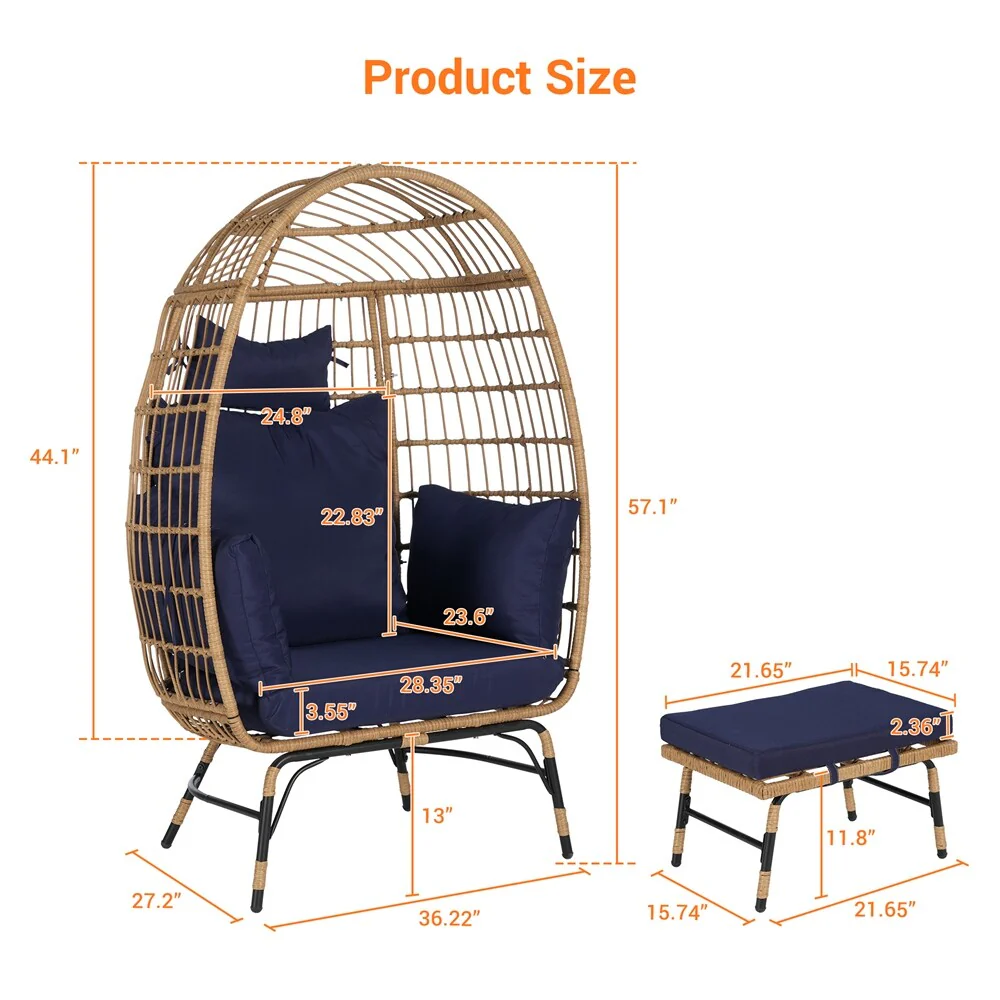 Wicker Egg Chair,Rattan Large Egg Chair Indoor Outdoor,with Ottoman