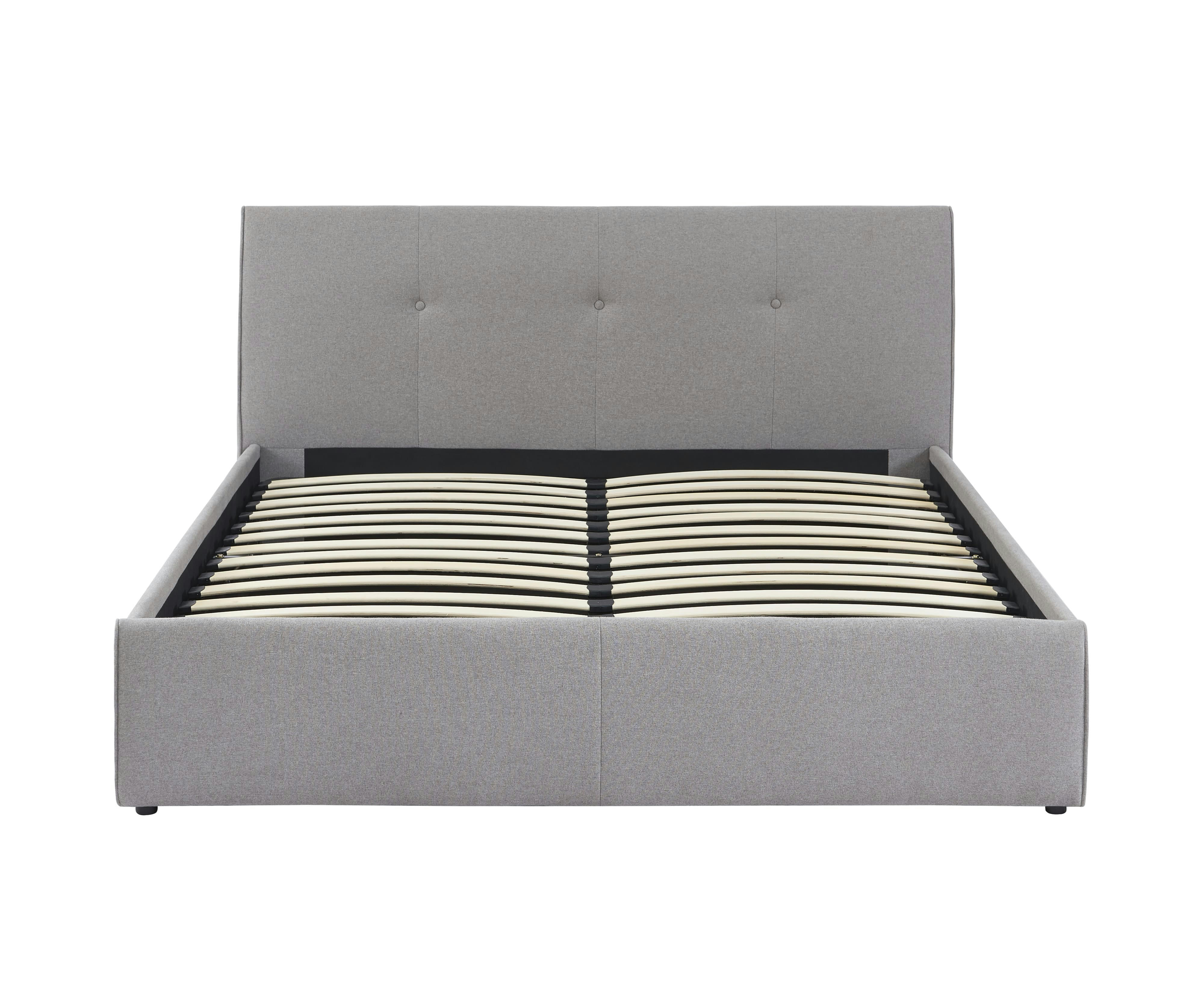 SEGURO - Lit coffre  tissu gris chiné 140x190 sommier inclus