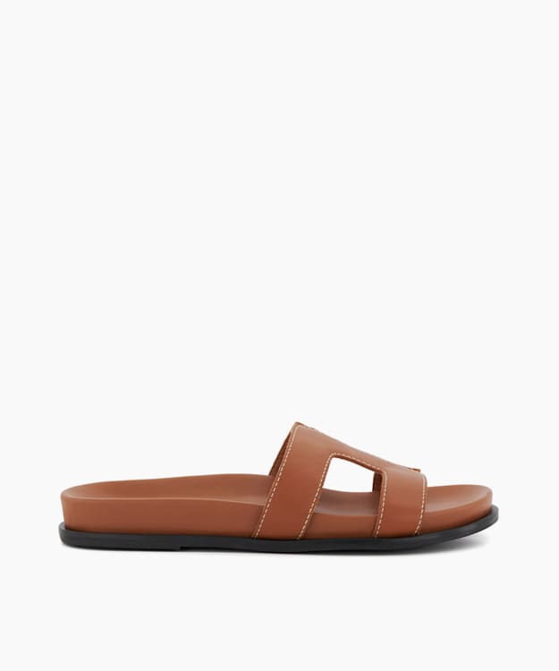 Loupa Tan - Wide Fit Comfort-Footbed Flat Leather Sandals