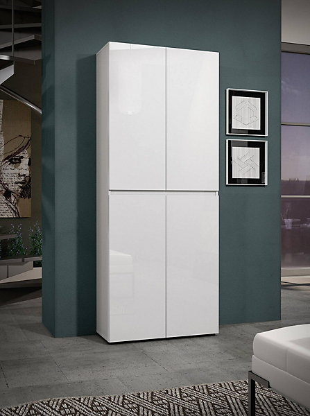 Meuble à chaussures Ddjimsit, Meuble à chaussures, Armoire d'entrée polyvalente, 80x34h200 cm, Blanc brillant