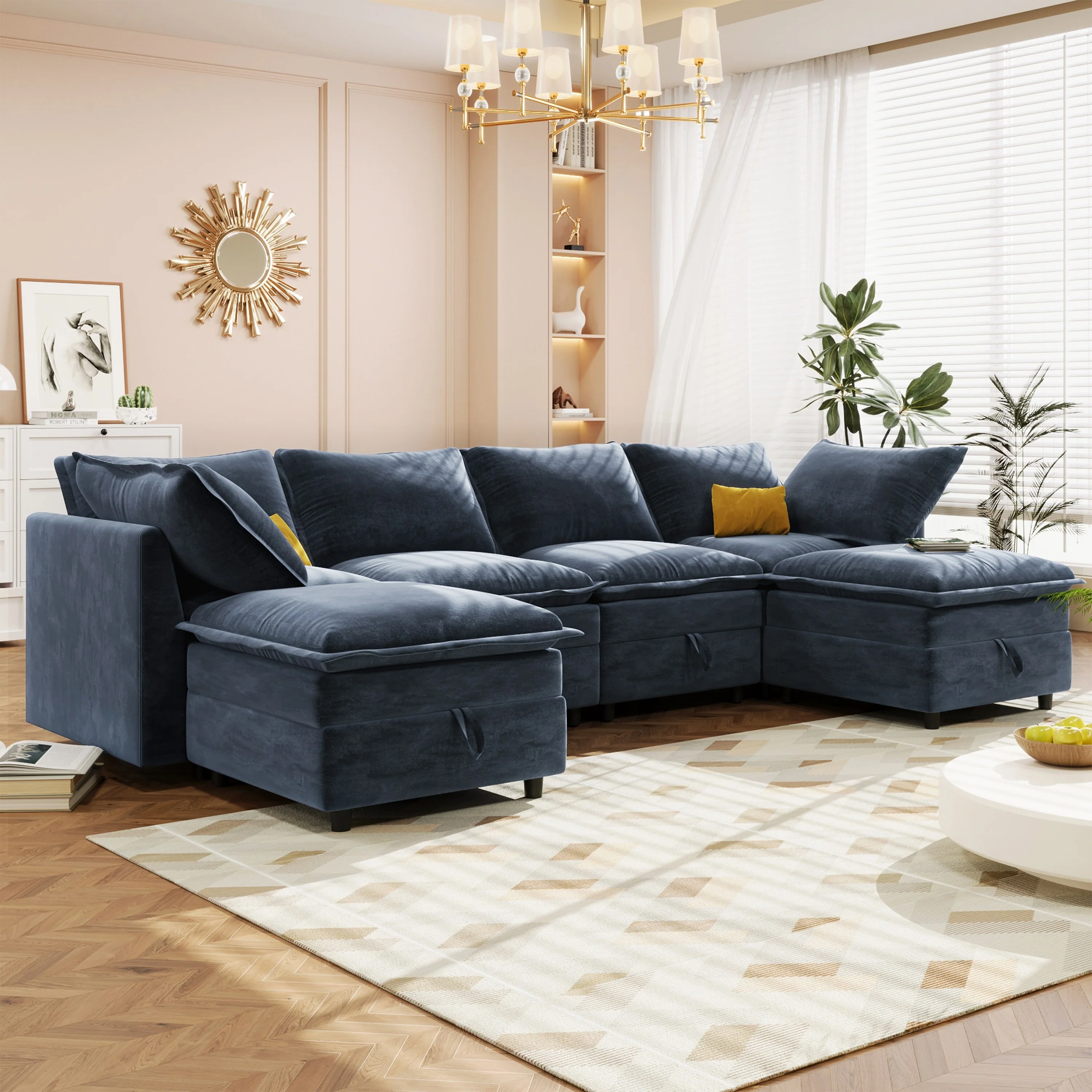 126 U-Shaped 6-Seat Modular Sofa with Ample Storage and Cushions