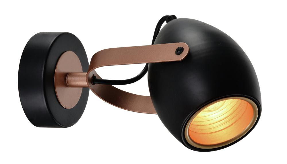 Lampa kinkiet ANICA czarny 1x40w e14 odbłyśnik złoty