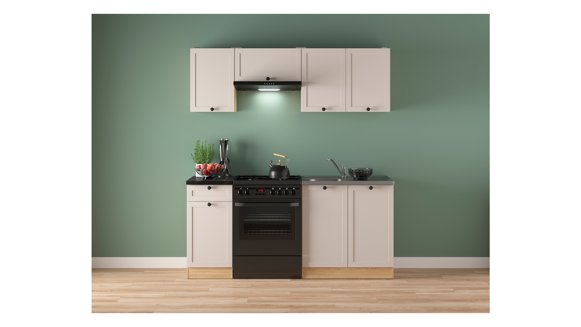 Komplet kuchenny Junona Line 180 cm dąb bernstein/uni kaszmir z blatem