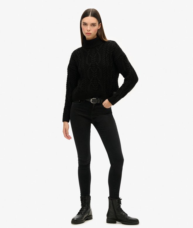 Cable Knit Polo Neck Jumper