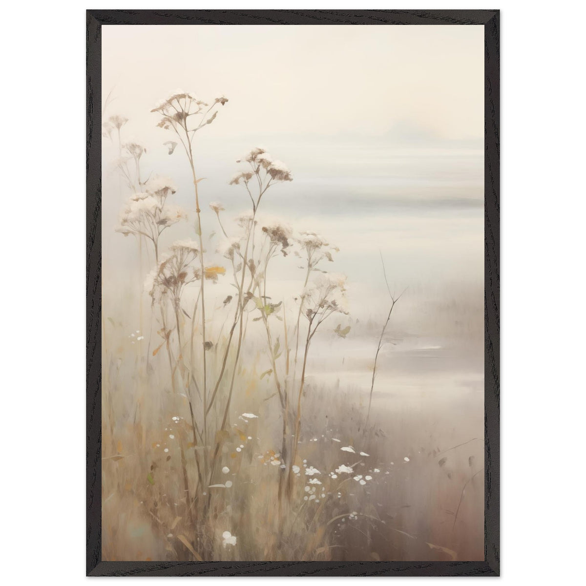 Artfulprints Poster met Lijst Foggy flowerfield 2  - 50x70 cm - Taupe