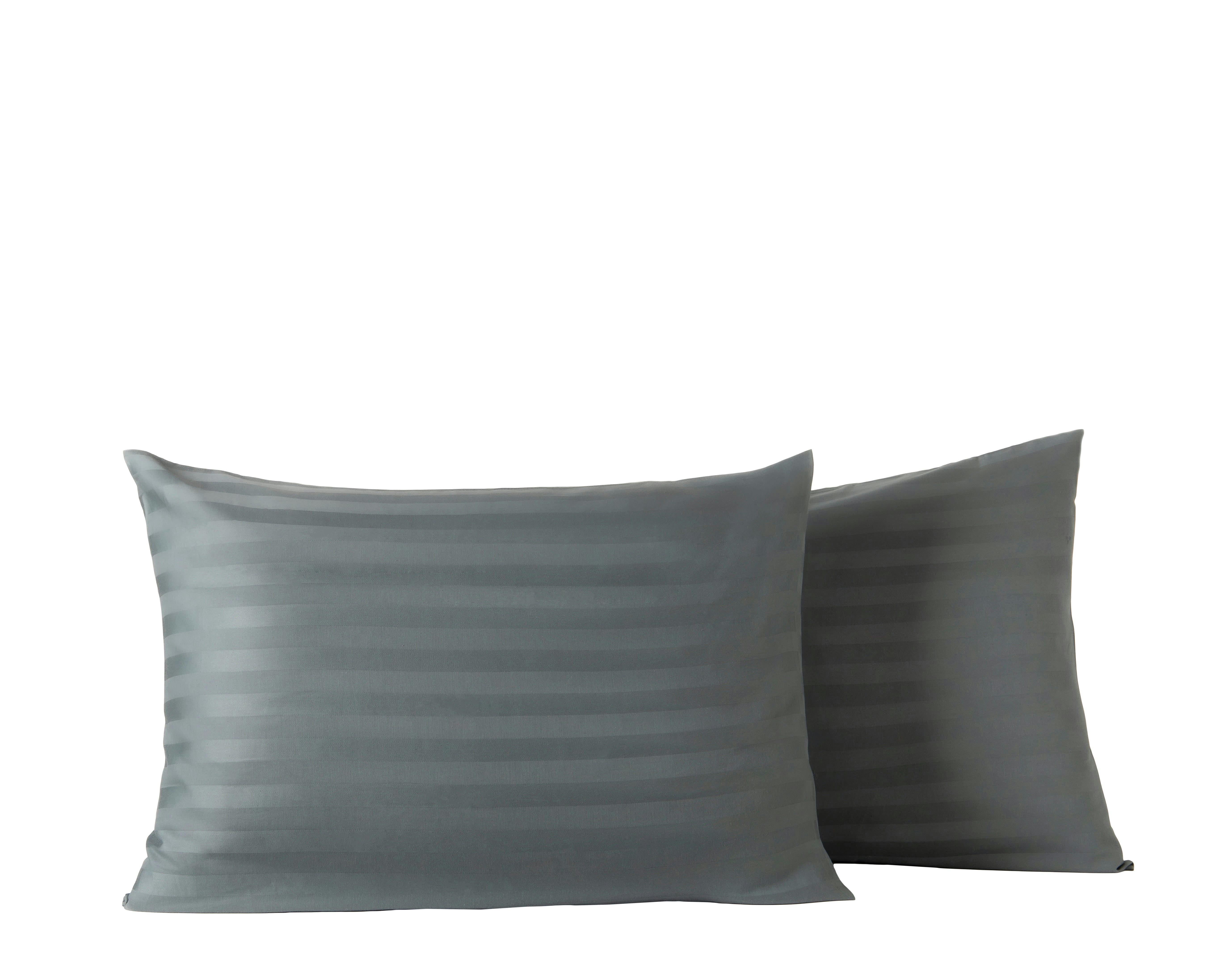 ANNA - Ensemble deux taies d'oreiller gris rayures grises satin 50x70cm