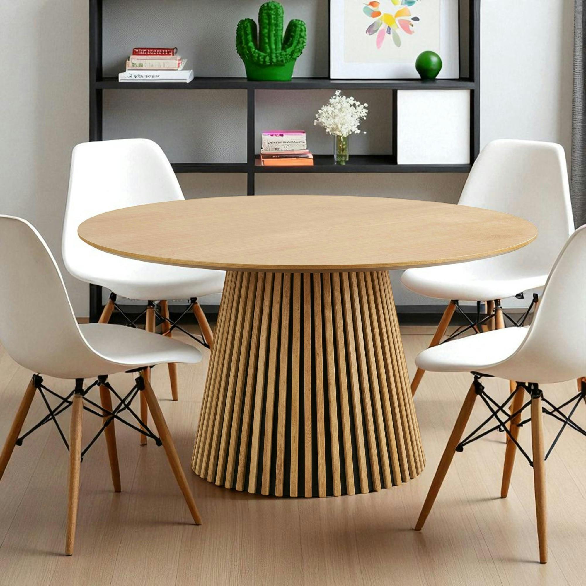Table ronde en chêne clair avec piètement baguette ø140 cm AMSTERDAM