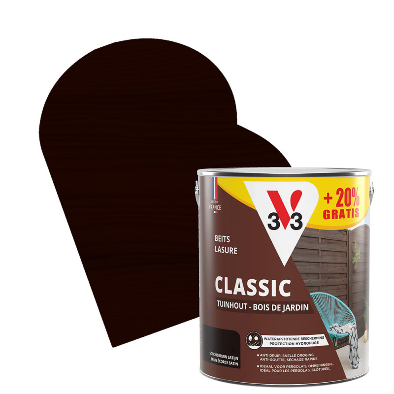 Lasure pour bois de jardin Classic brun écorce 2,5 L   0,5 L gratuit V33