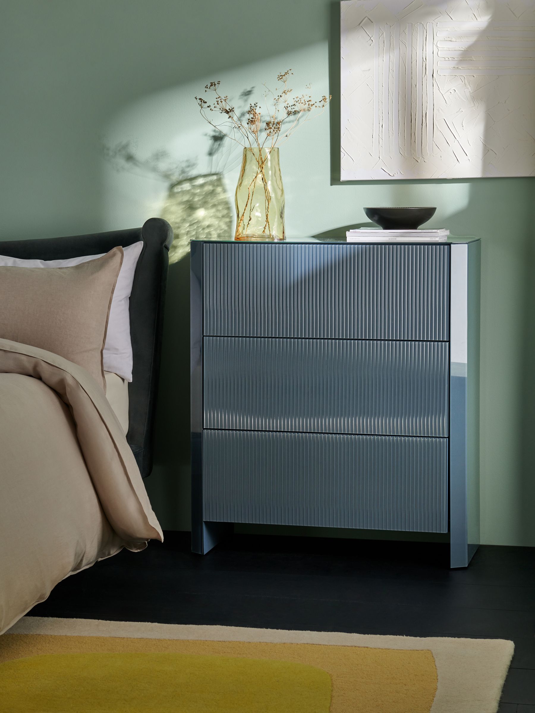 Eleni 3 Drawer Chest of Drawers in Blue Glass