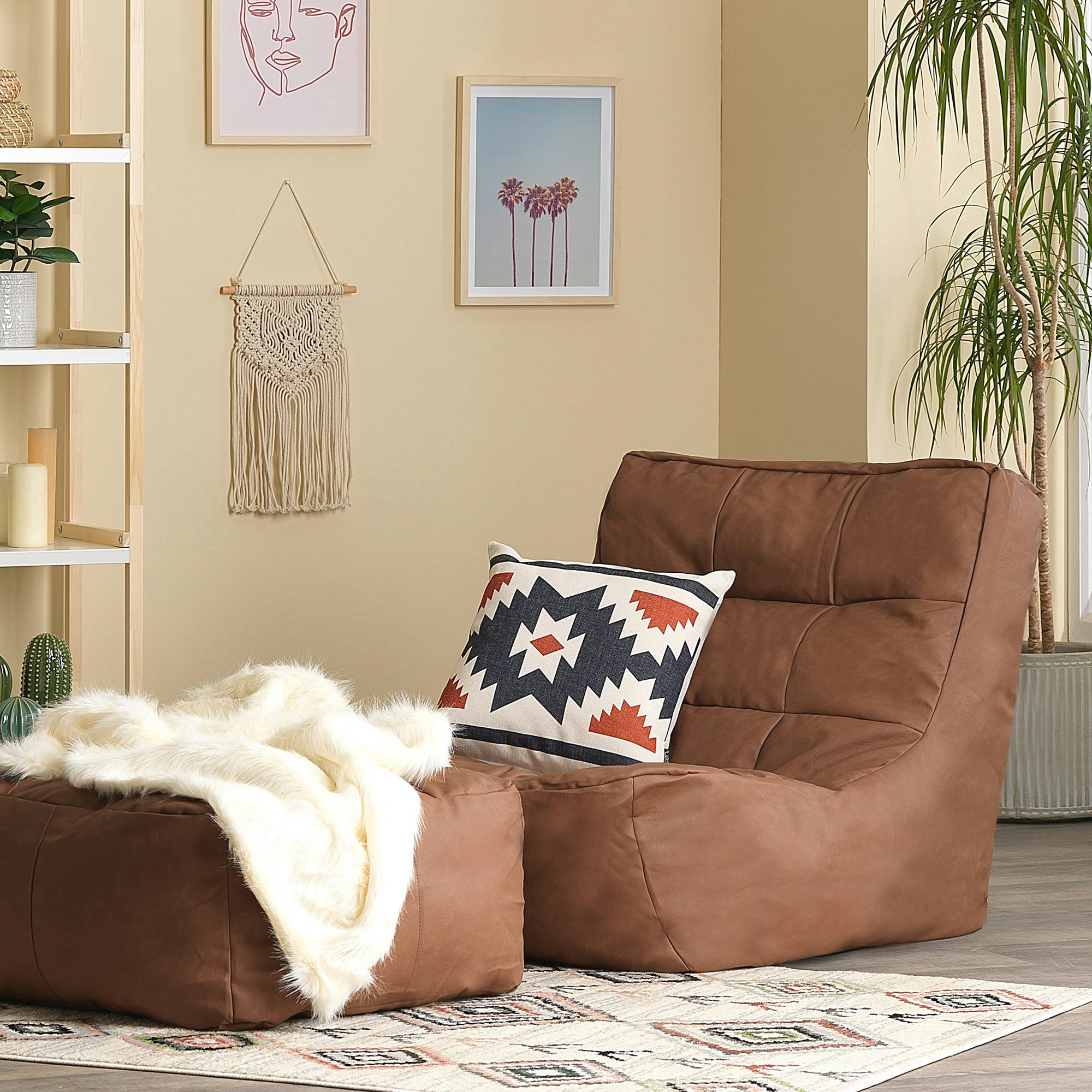 LORENZO - Pouf similicuir marron