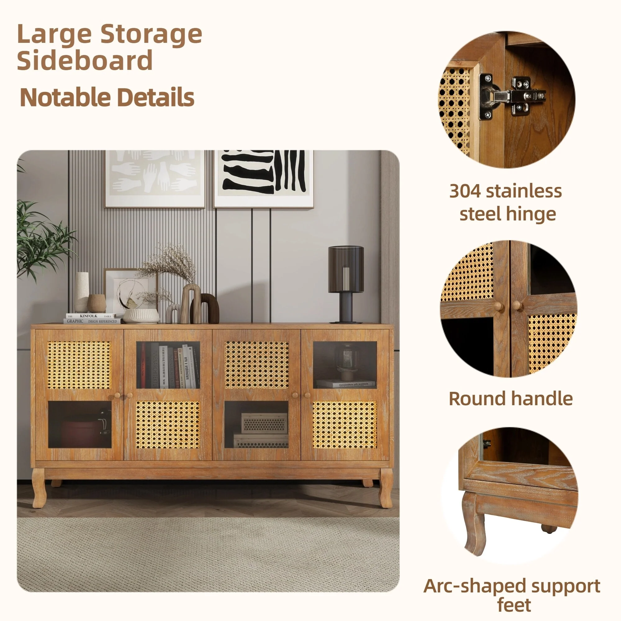 Retro 4-Door Sideboard with Large Storage Space