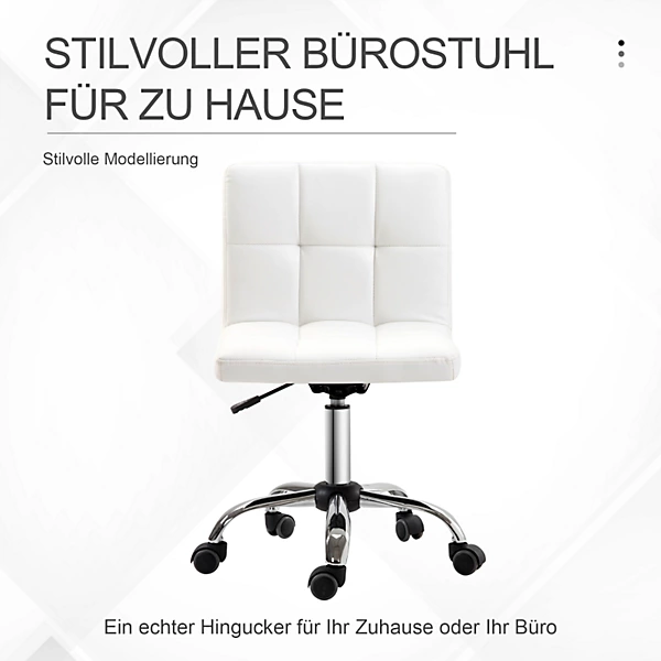 Fauteuil de Bureau Ergonomique - Chaise Sans Accoudoirs avec Réglage en Hauteur et Pivotante, PU, Blanc
