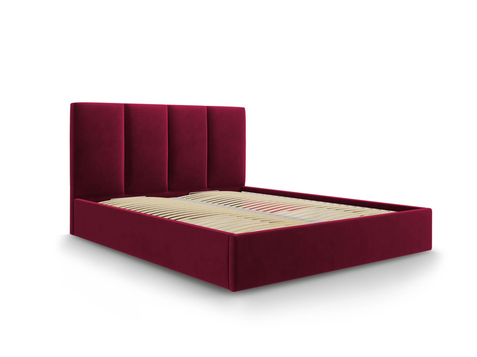 PYLA - Lit coffre avec tête de lit 180x200 cm en velours rouge foncé