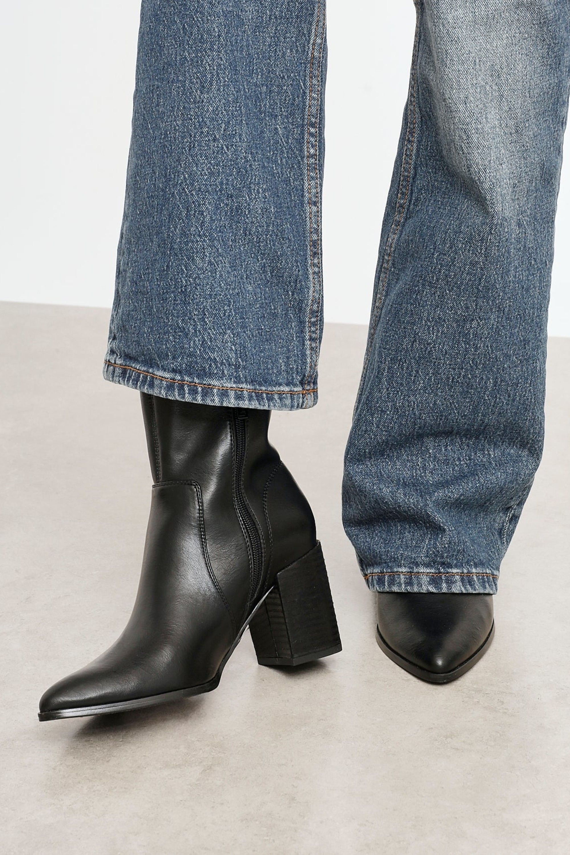 Linzi Advance Black Faux Stretch Leather Heeled Ankle Boot