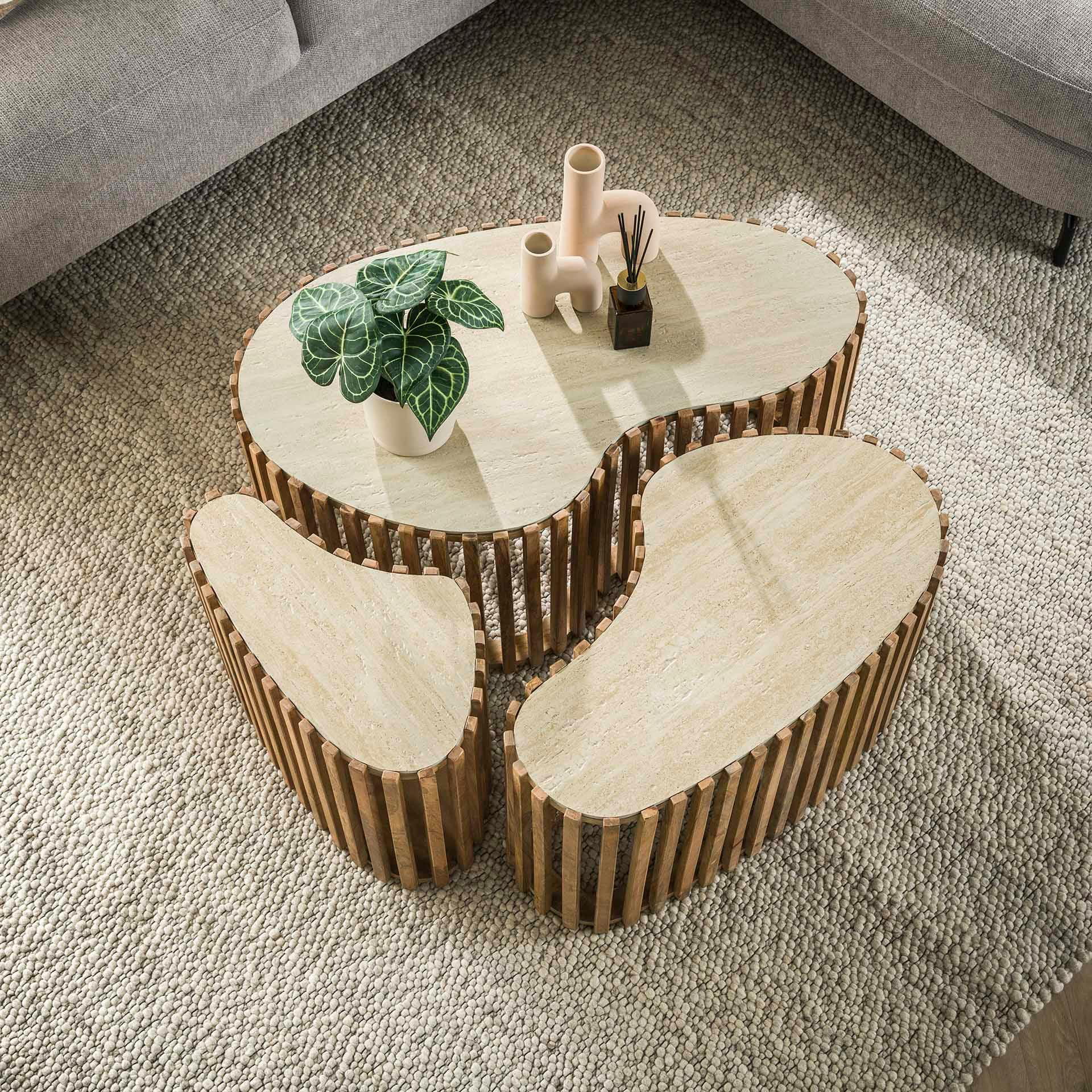 Table basse organique en bois et céramique (lot de 3) ASCOLI