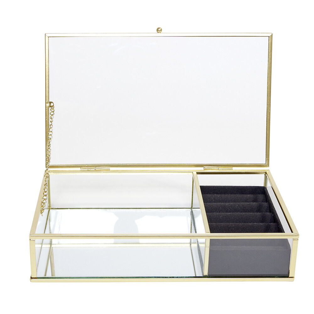 BoÎte à bijoux métal et verre 23x14,5xH5cm (2 modèles doré ou noir)