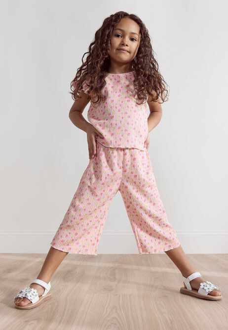 Younger Girls Pink Floral Print Top and Culottes Set