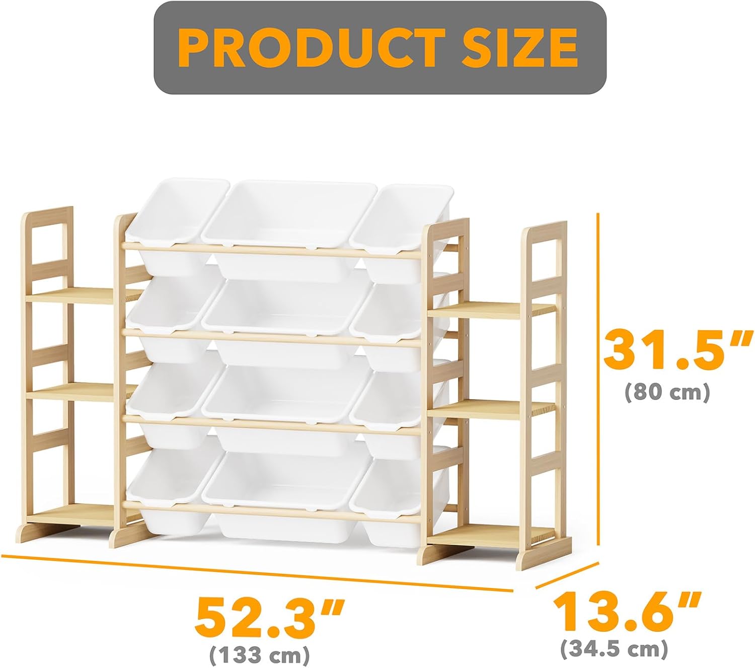 SpaceAid Toy Storage Organizer with 6 Shelves and 12 Bins, Bookshelf/Bookcase, Kids Bin Shelf, Toys Box for Playroom Organization for Bedroom & Room Decor, White, 52.3 W