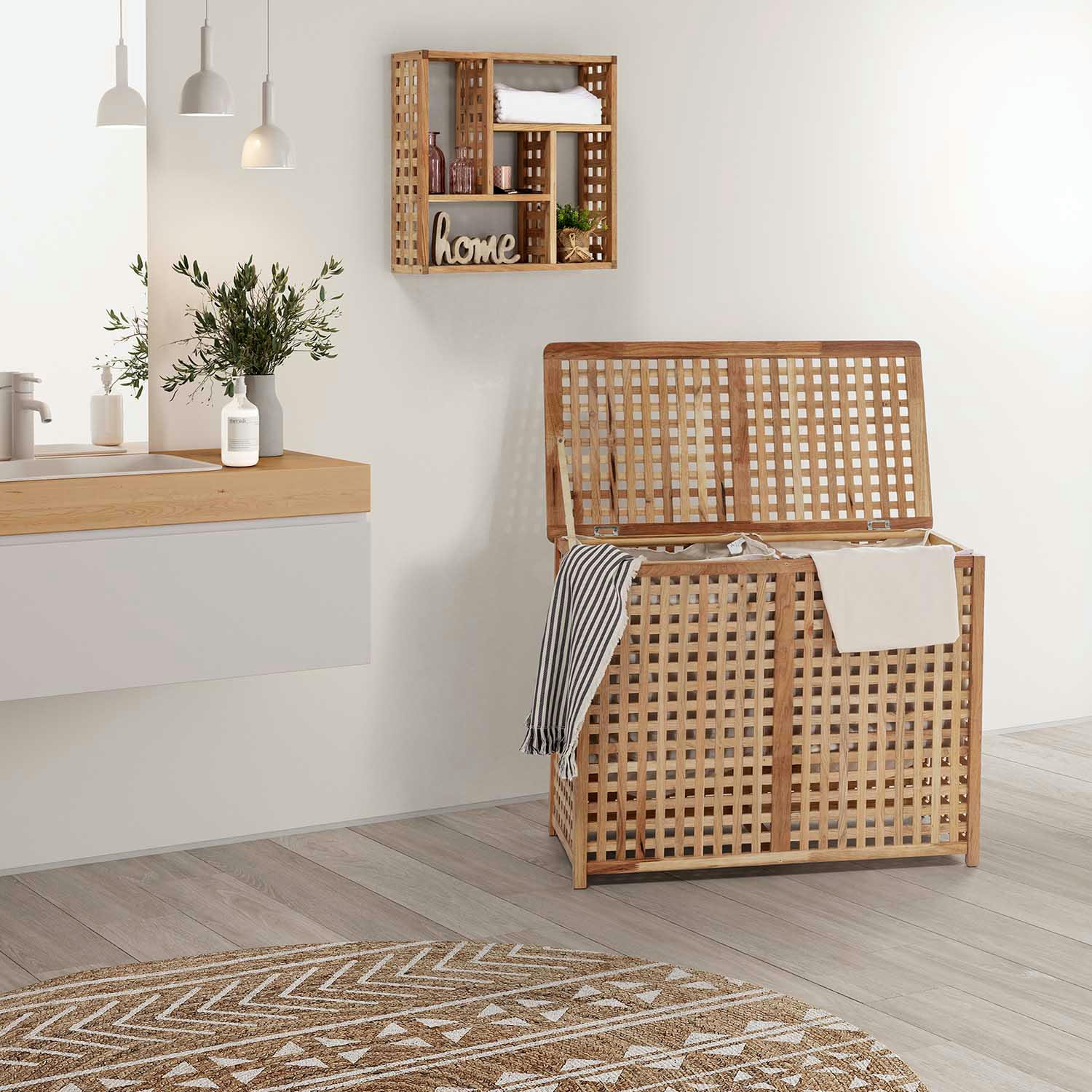 KOTA - Panier à linge double avec couvercle, 88 x 46 x 67,5 cm